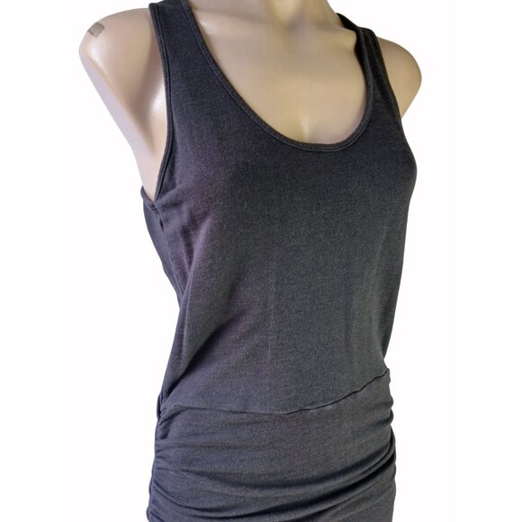 Monrow Black Ribbed Tank Dress Ruched Side Sleeveless Size M Racer Back Body Con - Picture 2 of 16